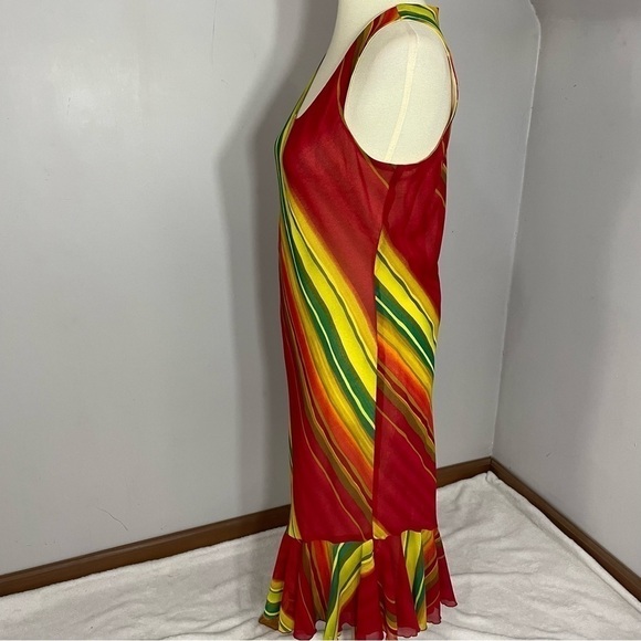 Vintage Y2K Resort Dress Phoebe Artsy Beach Neon Rainbow Stripes Vacay Jamaica - Picture 5 of 14